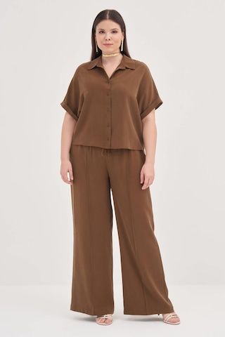 Kısa Kollu Oversize Gömlek-1801 Kahverengi