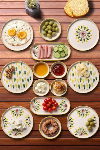 Nandy Home 14 Parça 6 Kişilik Handmade Yeşil Nokta Kahvaltı Takımı - Lüx Kahvaltılık Sunum Seti Yeşil