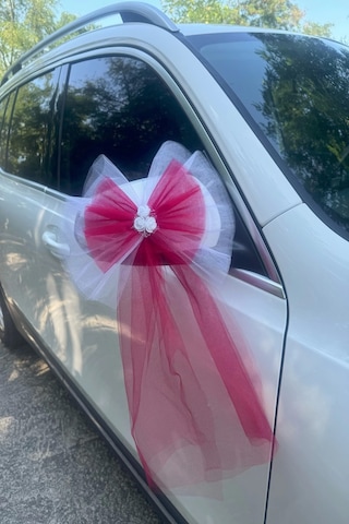 5 Adet Beyaz Kırmızı Kristal Tül Beyaz Latex Gül Kuyruk Detaylı Düğün Nikah Kına Sünnet Konvoy Süsü Beyaz Kırmızı