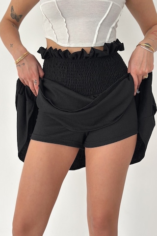 Kadın Katlı Smock Bel Mini Short Etek Summer Layers Siyah