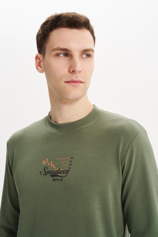 Ar-ma Erkek Slim Fit Çift Taraflı İnce İnterlok Pamuk Modal Elastan Karışımlı Bisiklet Yaka Sweatshirt K30124989502 Yeşil-y1 Yeşil