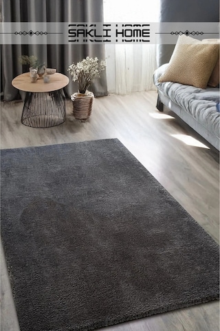 Antrasit Post Peluş Yumuşak Yıkanabilir Kaymaz Dot Taban Salon Koridor Çocuk Halısı Gümüş