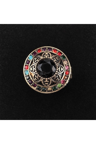 Siyah Kraliyet Tarzı Renkli Kristal Türk Geniş Yüzük Türkiye Çiçek Yuvarlak Reçine Parti Takı Vintage Kadın Bayan Parmak Yüzük 10 Siyah