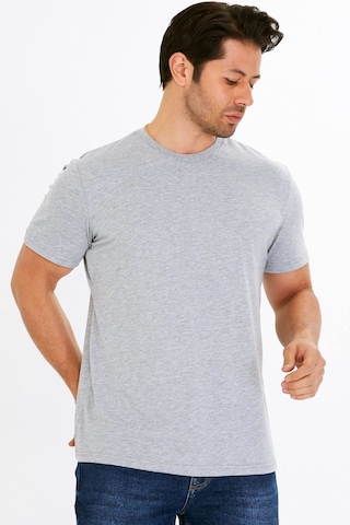 Trendhill Erkek Gri Melanj Pamuklu Bisiklet Yaka Büyük Beden T-shirt Gri5014b