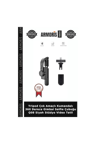 Tripod Çok Amaçlı Kumandalı 360 Derece Gimbal Selfie Çubuğu Q08 Siyah Stüdyo Video Tatil