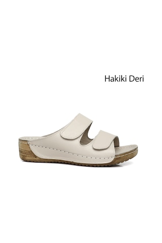 Gönderi R Kadın Krem Cırtlı Dolgu Taban Hakiki Deri Terlik Dyza69842632 Krem
