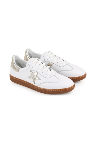 Libero L075.2325 Yıldız Detaylı Hakiki Deri Kadın Sneaker - Rugan Detaylı, Retro Tasarım Ve Doğal Kauçuk Tabanlı Casual Ayakkabı Beyaz-gold