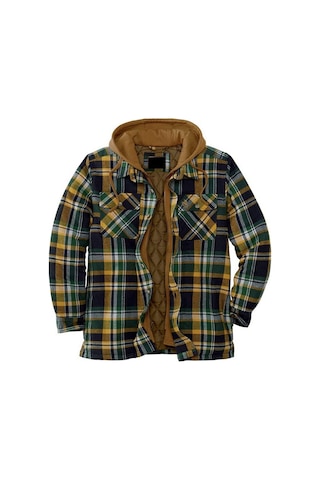 Kalın Pamuklu Ekose Uzun Kollu Bol Kapüşonlu Erkek Ceketi Turuncu