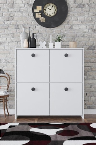 4 Kapaklı 4 Raflı Modern Dekoratif Dolap- Beyaz