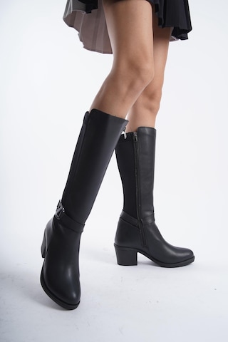 Asmi Shoes Kadın Virona Tokalı Dalgıç Kumaş Çizme Siyah Siyah