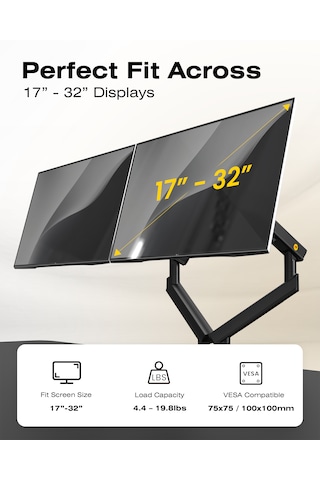 Nb North Bayou A5c 17-32 İnch Çift Kol 2-9 Kg Vesa Uyumlu Monitör Standı