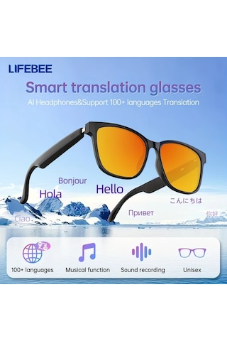 Xuweiwei Turuncu Hd Sesli Aramalı Akıllı Kablosuz Çeviri Gözlük Müzik Kontrollü Açık Kulak Müzik Mavi Işık Filtreli Dış Mekan Gözlük Kulaklık