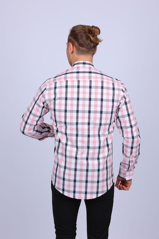 Tousus Slim Fit Ekose Pembe Erkek Gömlek Slm-5009-tss