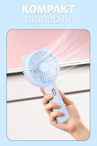 3 Modlu Şarjlı El Fanı 3 Kademe Seyahat Masaüstü Vantilatör Taşınabilir Mini Fan Mavi F136