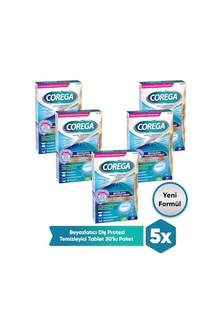 Corega Beyazlatıcı Diş Protezi Temizleyici Tablet 30'lu x 5 Paket