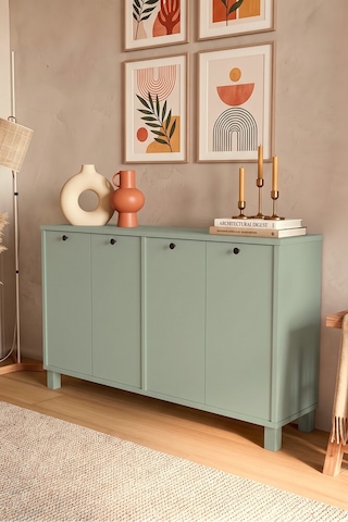 Yurudesign Nord Konsol 4 Kapaklı Ahşap Ayaklı 120cm Ihlamur Yeşili Nd2-y