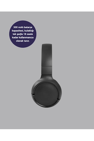 Bluetooth 5.0 Siyah Kablosuz Kulaklık 18 Saat Batarya Katlanabilir Tasarım -