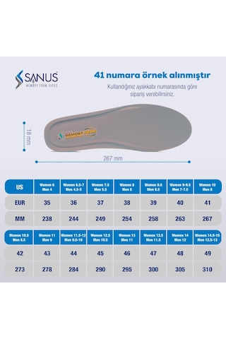 Sanus 100 Model Memory Foam Topuk Dikeni Hava Yastıklı Ortopedik Tabanlık