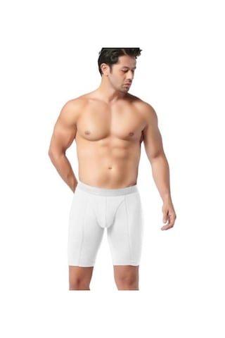 Gümüş Erkek Likralı Uzun Boxer 4074 Beyaz