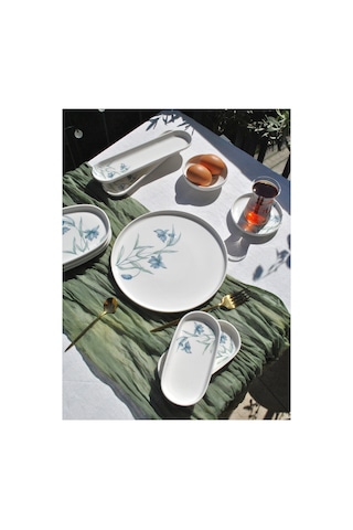 29 Parça 6 Kişilik Porselen Kahvaltı Takımı Yeşil Mavi Çiçek Desenli Kahvaltı Seti-felisya Mavi Beyaz