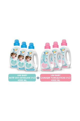 Uni Baby Aktif Sıvı Deterjan 1500 ML 3'lü + Uni Baby Yumuşatıcı 1500 ML 3'lü