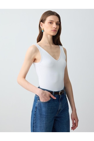 Jimmy Key Beyaz Dar Kesim V Yaka Basic Örme Atlet 6sw016793100