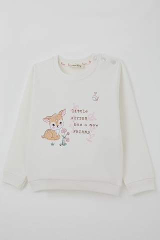 Breeze Kız Çocuk Sweatshirt Dostluk Temalı Sevimli Hayvancıklar Baskılı 1.5-5 Yaş , Ekru