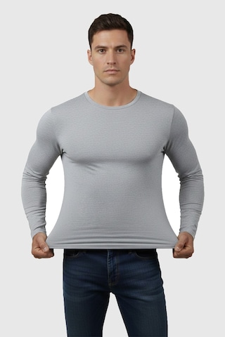 Deepsea Erkek Gri Uzun Kollu Dar Kalıp Ince Sıfır Yaka Sweatshirt 2300423 False Gri