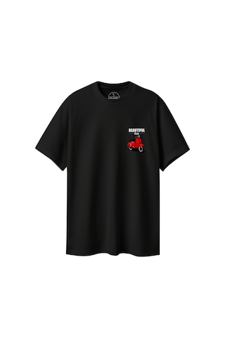 Velvoria Unisex Oversize Beautıful Ride Baskılı Siyah Renk T-shirt