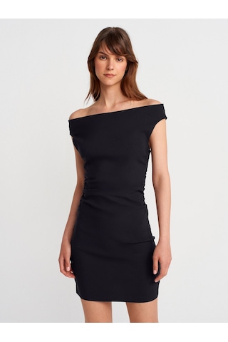 Dilvin 91462 Bardot Mini Elbise-siyah Siyah