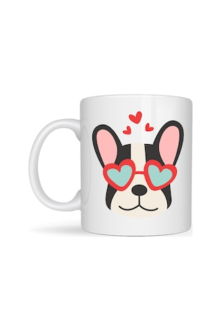 Northcity French Bulldog Porselen Kupa - Sevimli Köpek Tasarımlı Kahve Bardağı