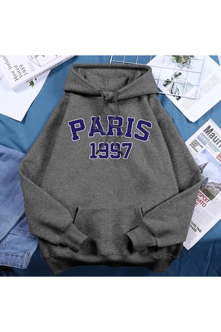 Tarzsokak Paris 1997 Sokak Şehir Mektup Baskı Hoodies Kadınlar Sıcak Polar Günlük Kazaklar Moda Rahat K Antrasit