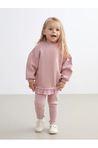 LC Waikiki Lcw Baby Pembe Dantel Detaylı Kız Bebek Sweatshirt Ve Tayt Dusty Rose
