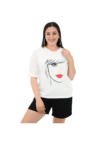 Kadın Büyük Beden Yüz Baskılı T-shirt 1788-25 001