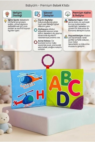 Babycim İlk Harfler Diş Kaşıyıcılı Hışırtı Sesli Alfabe Ve Resimli Sayfalı Eğitici Oyuncak