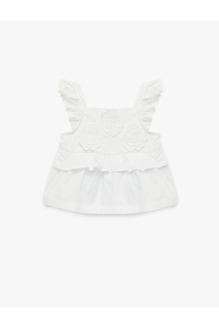 Koton Çiçek Detaylı Beyaz Kız Bebek Bluz 6smg60006aw Beyaz