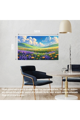 Kelebekler Yabani Çiçekler İçinde Bahar Havası 08 Çerçevesiz 50x30 Cm Pvc Tablo