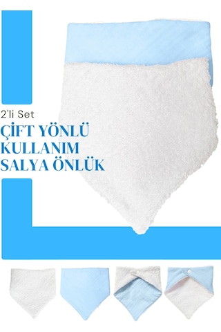 Bebek Ağız Bezi Salya Önlüğü Fular Çok Amaç 2'li M-byz Beyaz - Mavi