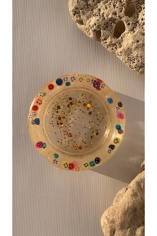 Şeffaf Renk Gülen Yüz Emoji Gold Glitter Süsleme Yuvarlak Küllük