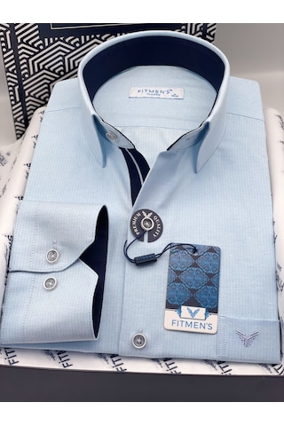 Klasik Uzun Kol Keten Cotton Hediye Kutulu Erkek Gömlek Fs-001261 - Turkuaz-3376