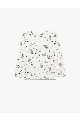 Koton Bisiklet Yaka Bale Baskılı Ekru Kız Çocuk Uzun Kollu T-shirt 6wkg10140ak Ekru
