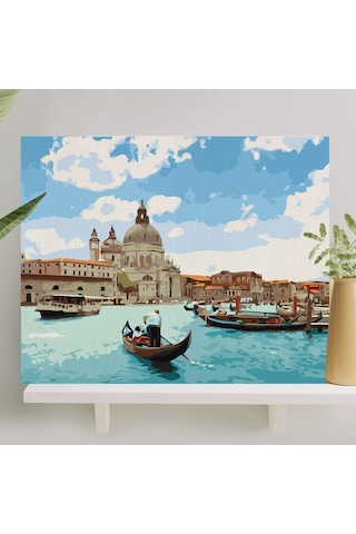 Palmiye Hobi Sanat Sayılarla Boyama Tuval Seti Fırça Boya Dahil Çıtalı 40x50 Cm - Mavi Rüya