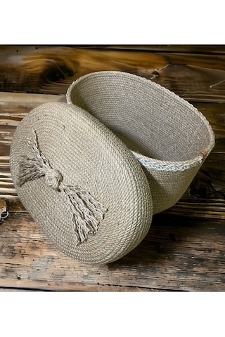 Hasır Sepet, Kapaklı Dekoratif Sepet, Çok Amaçlı Saklama Kutusu, Hediyelik Sepet, Oval Sepet