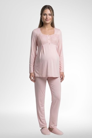 Mecit Pijama Mecit 6402 Kadın Pudra Dantel Pelerin Hamile Lohusa Pijama Takımı