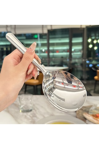 Mufunye 18-10 Çelik Kısa Saplı Büyük Kafa Çorba/sıcak Yemek Servis Kaşığı, 304 Tipe Dayanıklı Pas Önbelleği, Ergonomik Tasarım Diğer