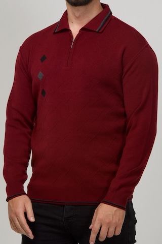 Kamalı Erkek Çelik Örgü Intarsia Gofra Desen Fermuarlı Polo Yaka Tüylenmez Premium Triko Kışlık Baba Kazak Bordo