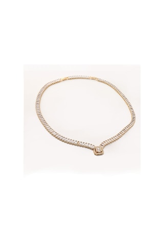 Pigado Paslanmaz Çelik Taşlı Baget Kadın Kolye 001