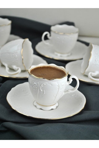 2 Kişilik 4 Parça Porselen Kahve Fincan Takımı Kahve Seti 90 Ml - Amor Beyaz