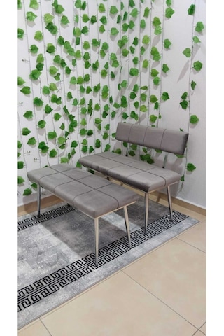 Özcan Metal Krom Metal Ayaklı Bench Sırtlı Mutfak Salon Antre Yatak Odası Puf Bank Oturak Takımı Açıkgri
