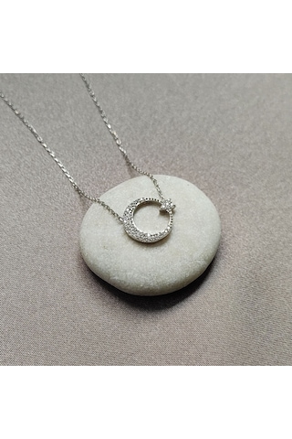 Chavin Komple Taşlı Ayyıldız Gümüş Kadın Kolye Dd99